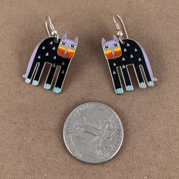 Vintage Laurel Burch Black Enameled Alexander's Cat  French Wires - Picture 4 of 6